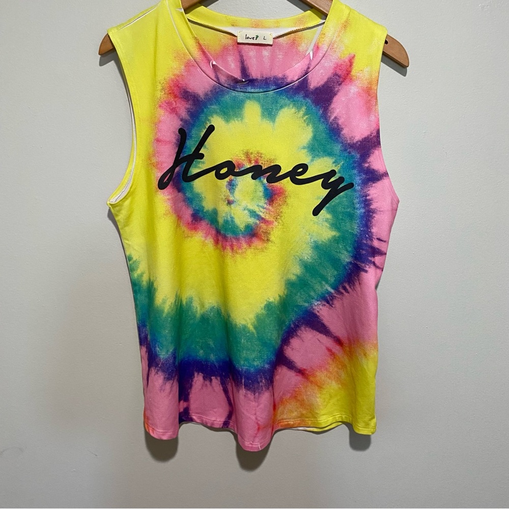 Women's Love J "Honey" Graphic Sleeveless Tie Dye Tank Top Size L